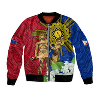 Philippines Lapu Lapu King Jasmine Flowers Bomber Jacket Filipino Sun Tattoo - Wonder Print Shop