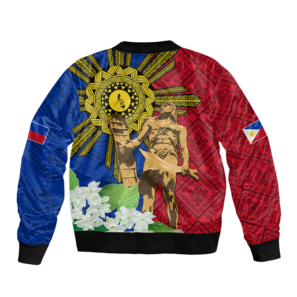 Philippines Lapu Lapu King Jasmine Flowers Bomber Jacket Filipino Sun Tattoo - Wonder Print Shop