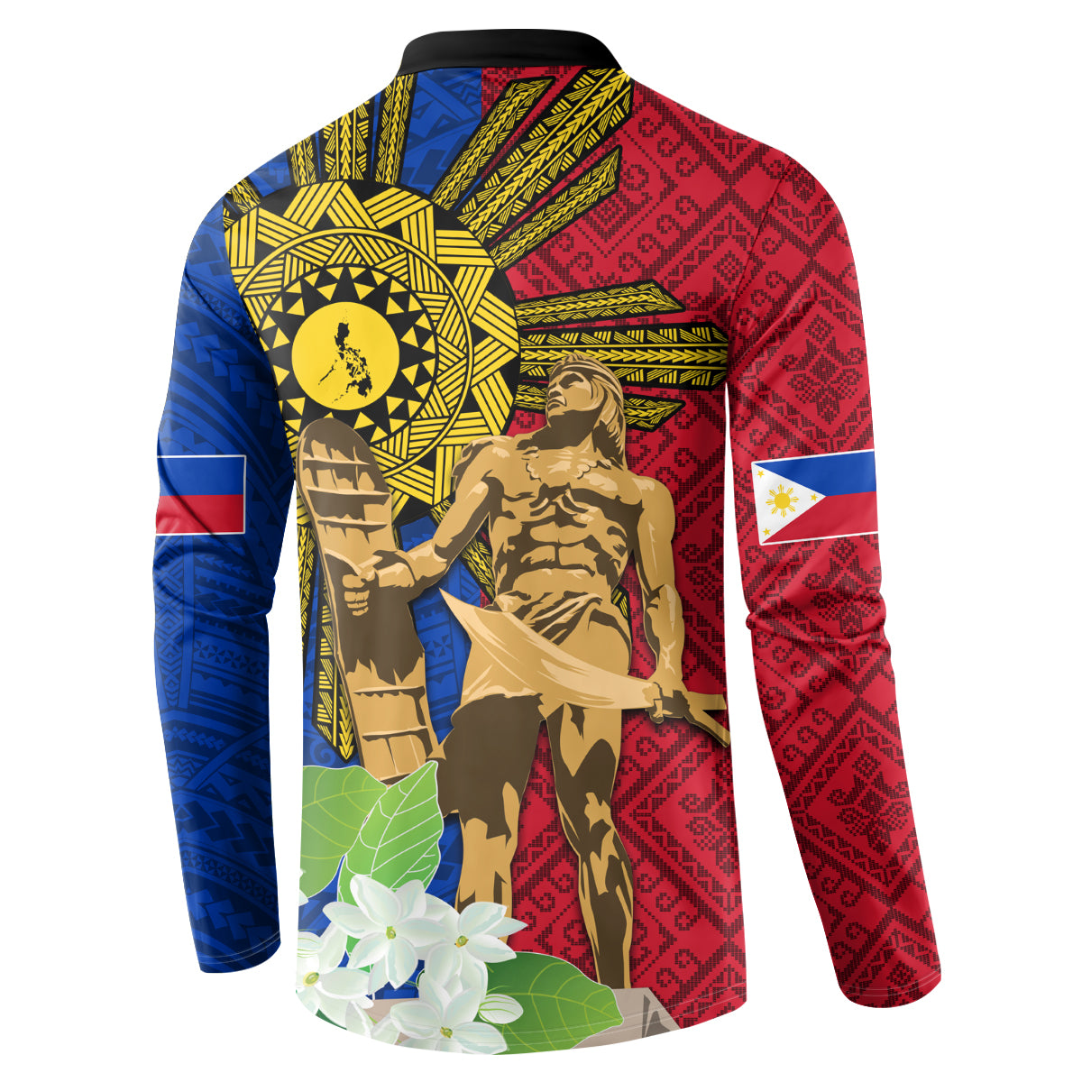 Philippines Lapu Lapu King Jasmine Flowers Button Sweatshirt Filipino Sun Tattoo - Wonder Print Shop
