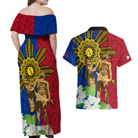 Philippines Lapu Lapu King Jasmine Flowers Couples Matching Off Shoulder Maxi Dress and Hawaiian Shirt Filipino Sun Tattoo - Wonder Print Shop