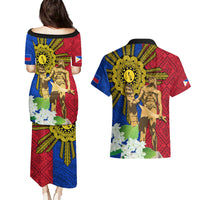 Philippines Lapu Lapu King Jasmine Flowers Couples Matching Puletasi and Hawaiian Shirt Filipino Sun Tattoo - Wonder Print Shop