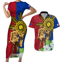 Philippines Lapu Lapu King Jasmine Flowers Couples Matching Short Sleeve Bodycon Dress and Hawaiian Shirt Filipino Sun Tattoo - Wonder Print Shop
