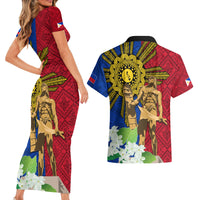 Philippines Lapu Lapu King Jasmine Flowers Couples Matching Short Sleeve Bodycon Dress and Hawaiian Shirt Filipino Sun Tattoo - Wonder Print Shop