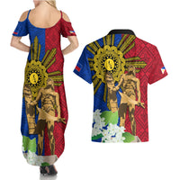 Philippines Lapu Lapu King Jasmine Flowers Couples Matching Summer Maxi Dress and Hawaiian Shirt Filipino Sun Tattoo - Wonder Print Shop