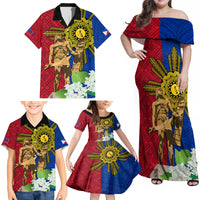 Philippines Lapu Lapu King Jasmine Flowers Family Matching Off Shoulder Maxi Dress and Hawaiian Shirt Filipino Sun Tattoo - Wonder Print Shop