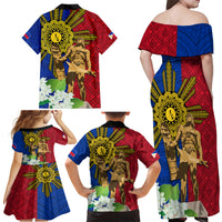 Philippines Lapu Lapu King Jasmine Flowers Family Matching Off Shoulder Maxi Dress and Hawaiian Shirt Filipino Sun Tattoo - Wonder Print Shop