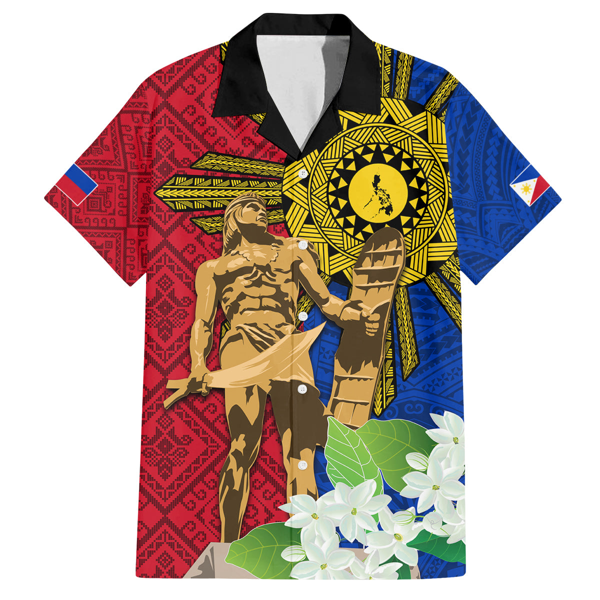 Philippines Lapu Lapu King Jasmine Flowers Family Matching Off Shoulder Maxi Dress and Hawaiian Shirt Filipino Sun Tattoo - Wonder Print Shop