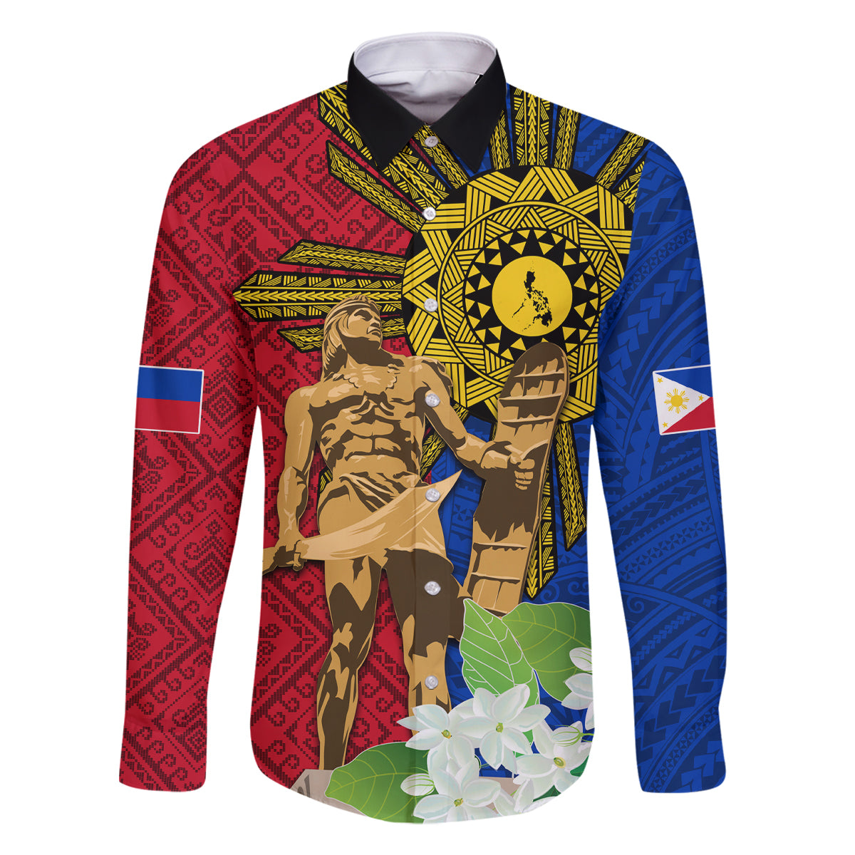 Philippines Lapu Lapu King Jasmine Flowers Family Matching Off Shoulder Maxi Dress and Hawaiian Shirt Filipino Sun Tattoo - Wonder Print Shop