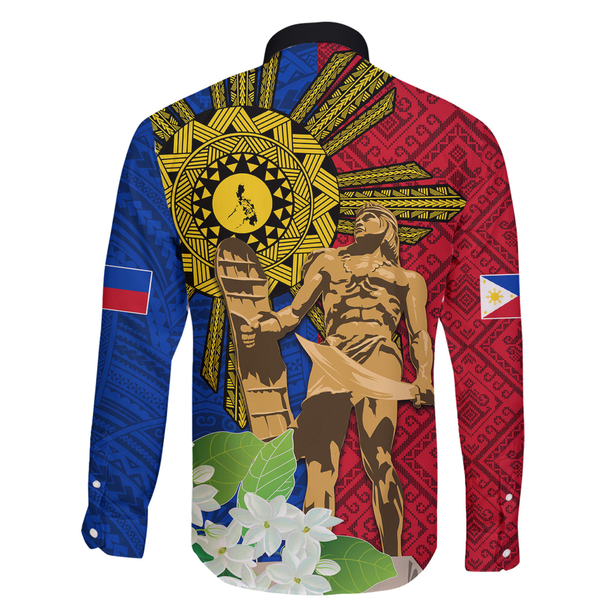 Philippines Lapu Lapu King Jasmine Flowers Family Matching Off Shoulder Maxi Dress and Hawaiian Shirt Filipino Sun Tattoo - Wonder Print Shop