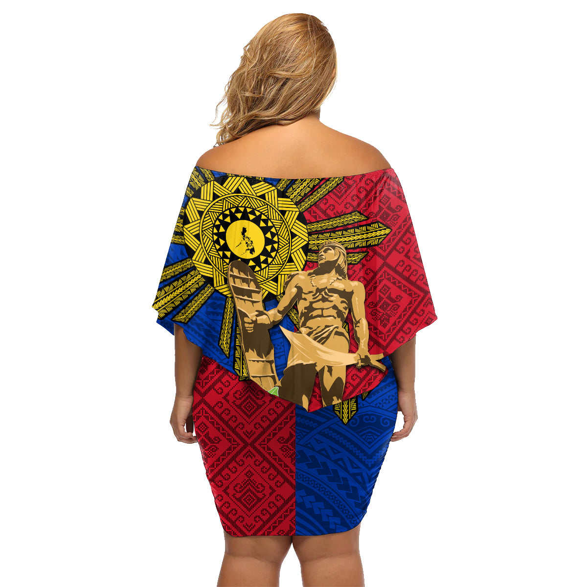 Philippines Lapu Lapu King Jasmine Flowers Family Matching Off Shoulder Short Dress and Hawaiian Shirt Filipino Sun Tattoo - Wonder Print Shop