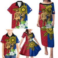 Philippines Lapu Lapu King Jasmine Flowers Family Matching Puletasi and Hawaiian Shirt Filipino Sun Tattoo - Wonder Print Shop