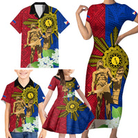 Philippines Lapu Lapu King Jasmine Flowers Family Matching Short Sleeve Bodycon Dress and Hawaiian Shirt Filipino Sun Tattoo - Wonder Print Shop