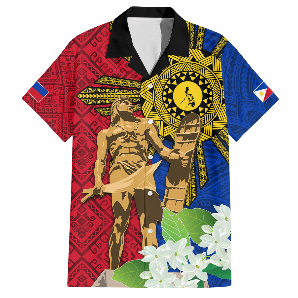 Philippines Lapu Lapu King Jasmine Flowers Family Matching Short Sleeve Bodycon Dress and Hawaiian Shirt Filipino Sun Tattoo - Wonder Print Shop