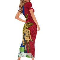 Philippines Lapu Lapu King Jasmine Flowers Family Matching Short Sleeve Bodycon Dress and Hawaiian Shirt Filipino Sun Tattoo - Wonder Print Shop