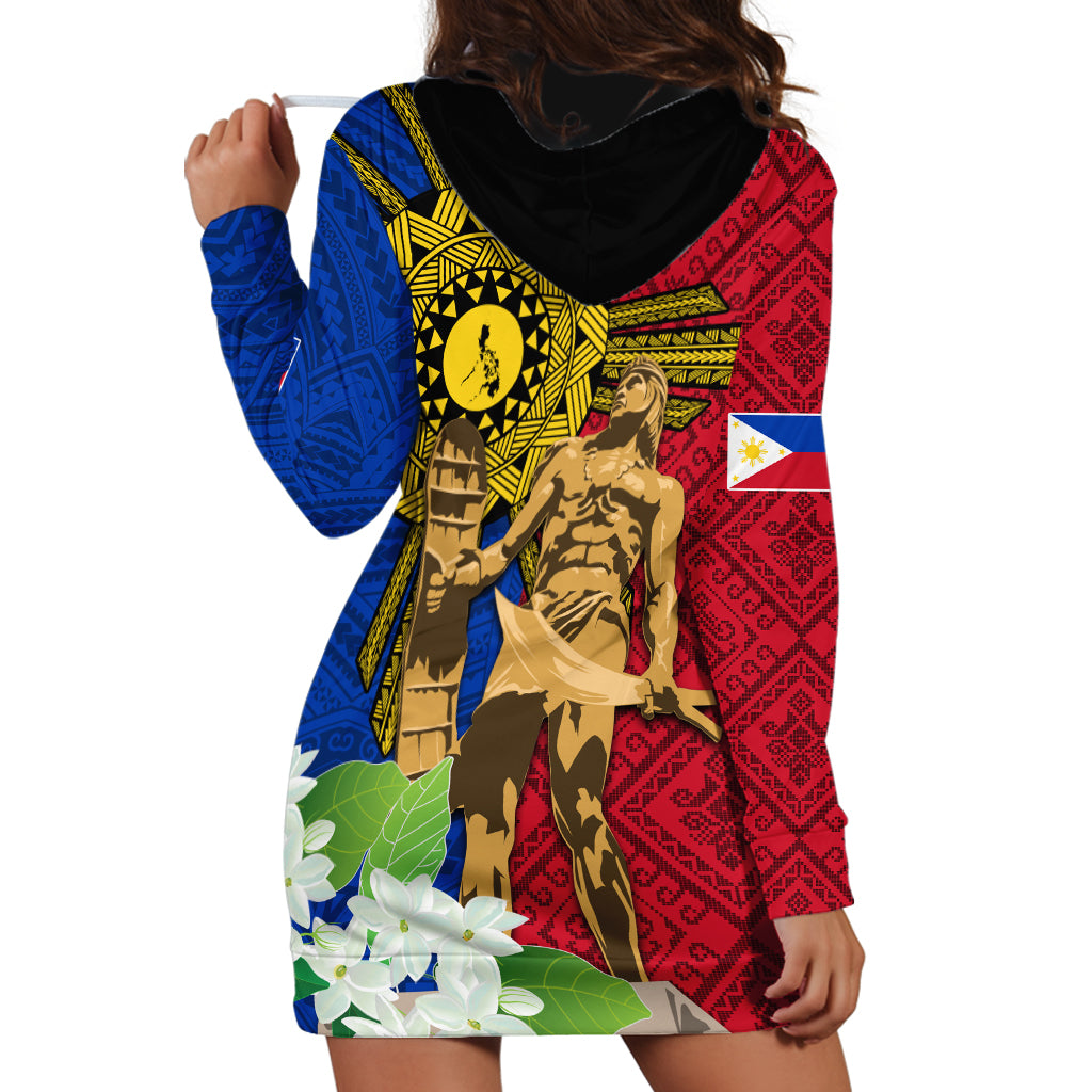 Philippines Lapu Lapu King Jasmine Flowers Hoodie Dress Filipino Sun Tattoo - Wonder Print Shop