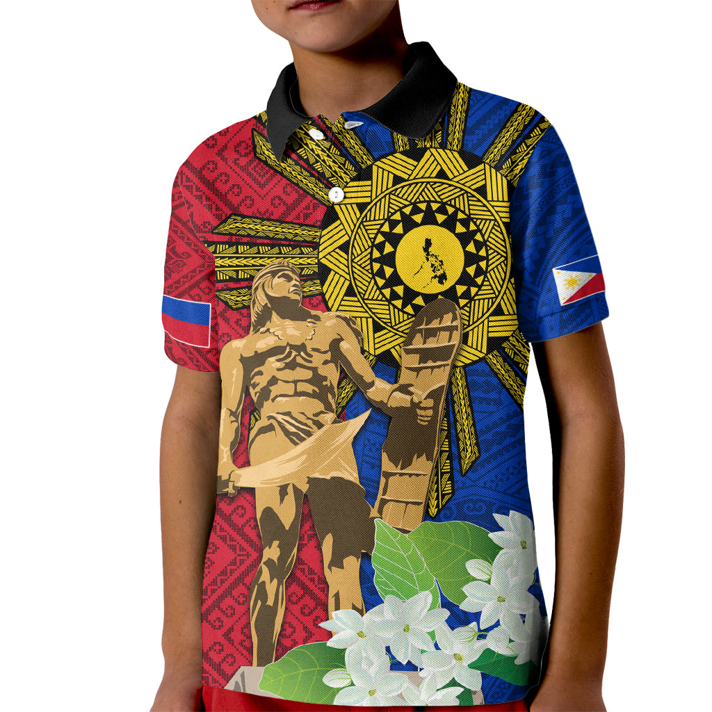 Philippines Lapu Lapu King Jasmine Flowers Kid Polo Shirt Filipino Sun Tattoo - Wonder Print Shop