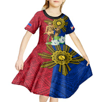 Philippines Lapu Lapu King Jasmine Flowers Kid Short Sleeve Dress Filipino Sun Tattoo - Wonder Print Shop