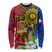 Philippines Lapu Lapu King Jasmine Flowers Long Sleeve Shirt Filipino Sun Tattoo - Wonder Print Shop