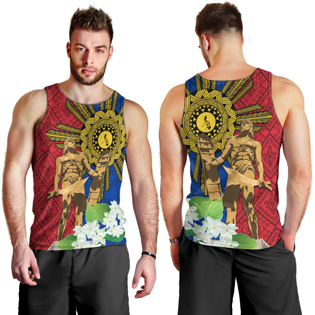 Philippines Lapu Lapu King Jasmine Flowers Men Tank Top Filipino Sun Tattoo - Wonder Print Shop