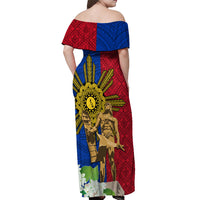 Philippines Lapu Lapu King Jasmine Flowers Off Shoulder Maxi Dress Filipino Sun Tattoo - Wonder Print Shop