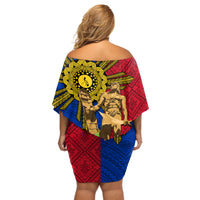 Philippines Lapu Lapu King Jasmine Flowers Off Shoulder Short Dress Filipino Sun Tattoo - Wonder Print Shop