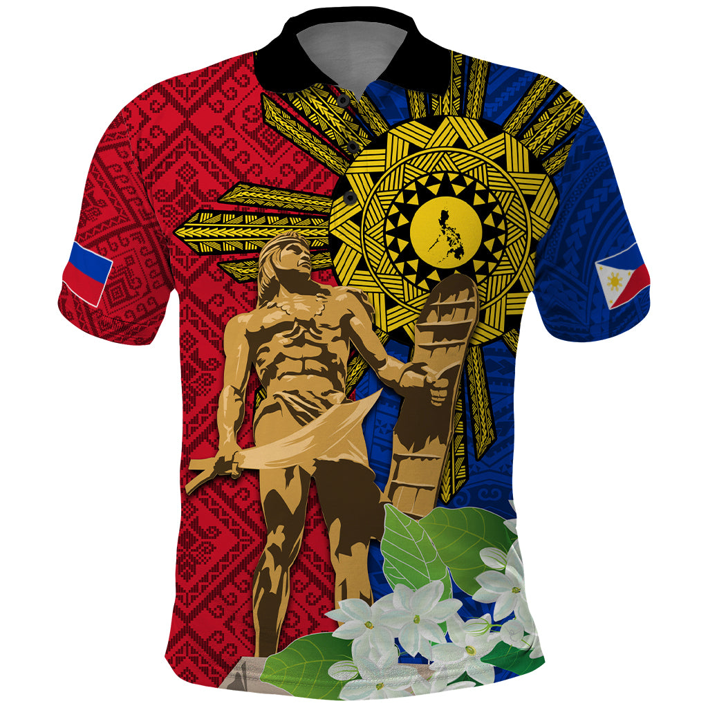 Philippines Lapu Lapu King Jasmine Flowers Polo Shirt Filipino Sun Tattoo - Wonder Print Shop