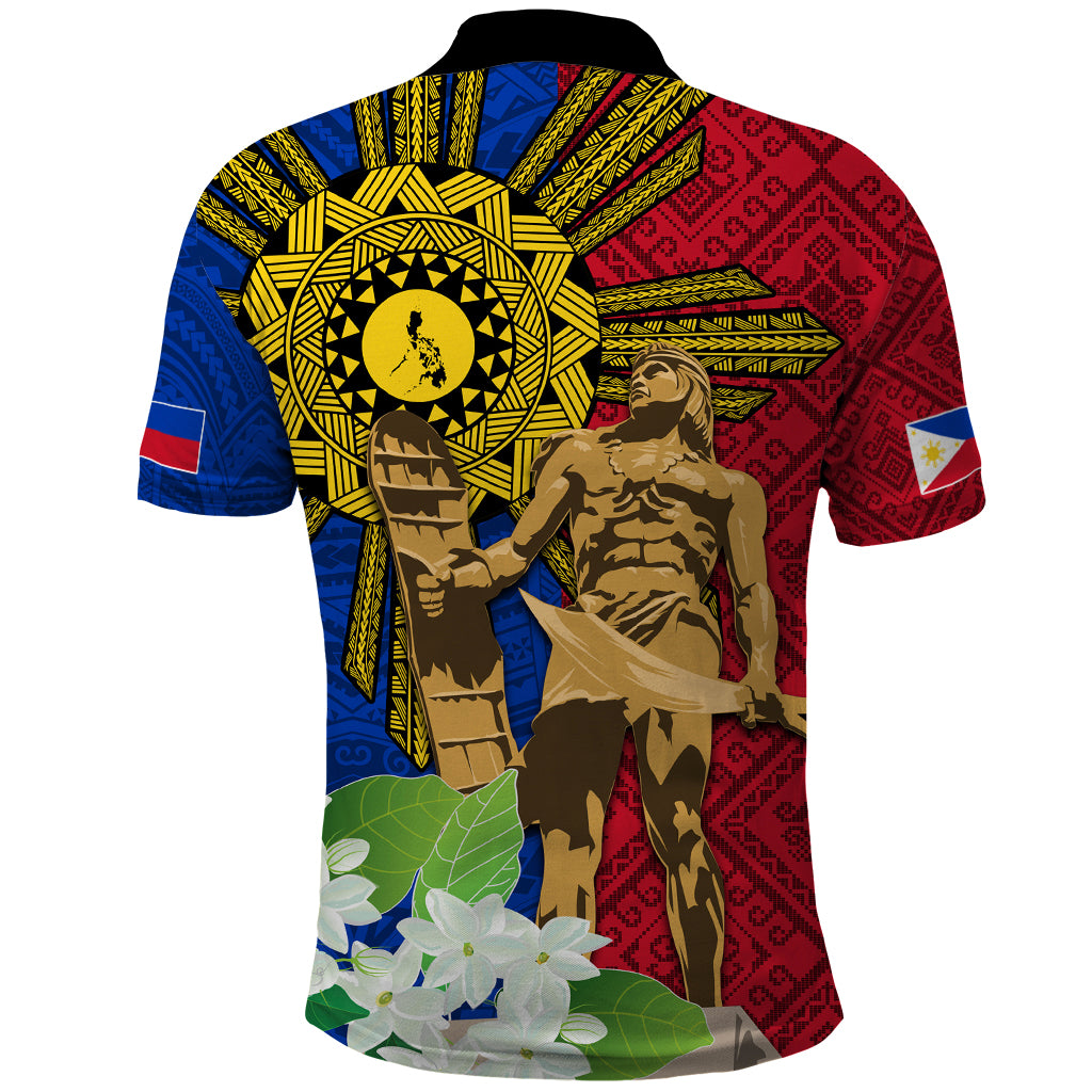 Philippines Lapu Lapu King Jasmine Flowers Polo Shirt Filipino Sun Tattoo - Wonder Print Shop