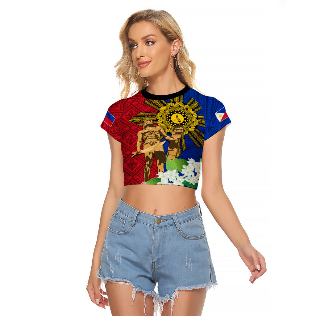 Philippines Lapu Lapu King Jasmine Flowers Raglan Cropped T Shirt Filipino Sun Tattoo - Wonder Print Shop