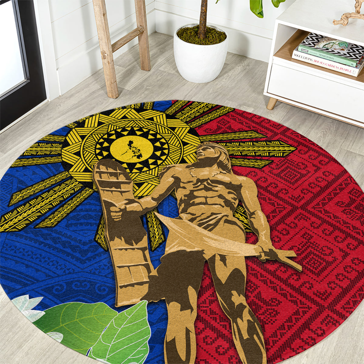 Philippines Lapu Lapu King Jasmine Flowers Round Carpet Filipino Sun Tattoo