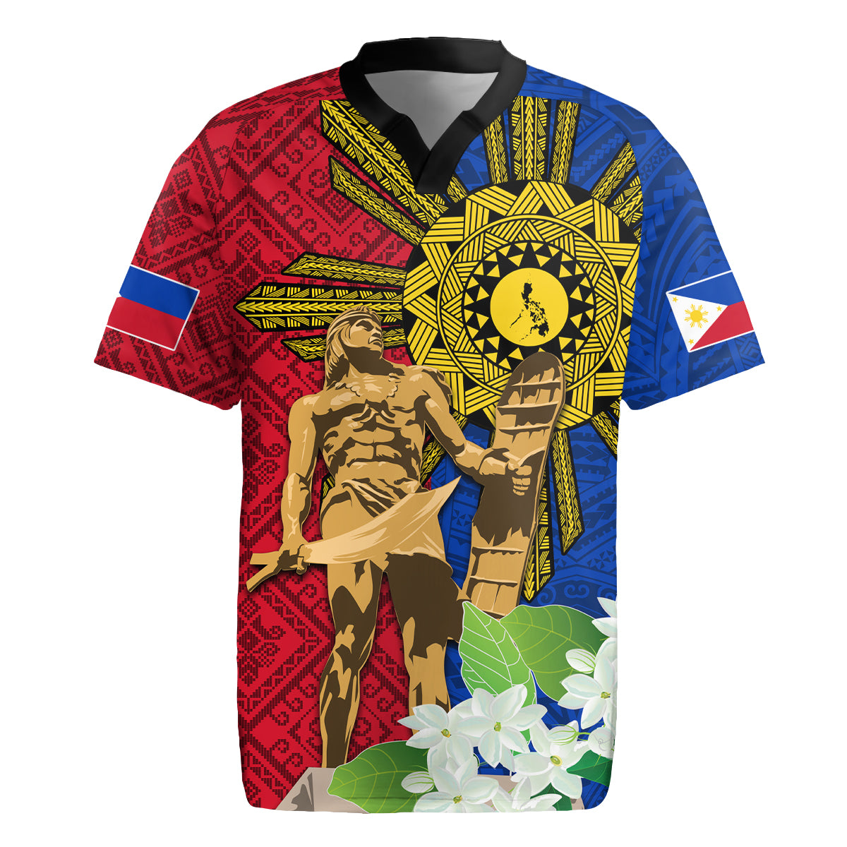 Philippines Lapu Lapu King Jasmine Flowers Rugby Jersey Filipino Sun Tattoo - Wonder Print Shop