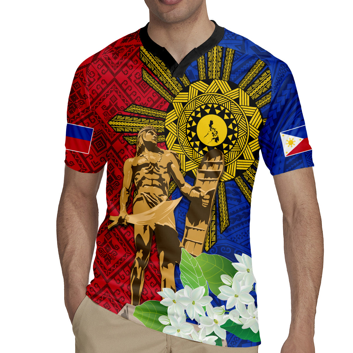 Philippines Lapu Lapu King Jasmine Flowers Rugby Jersey Filipino Sun Tattoo - Wonder Print Shop