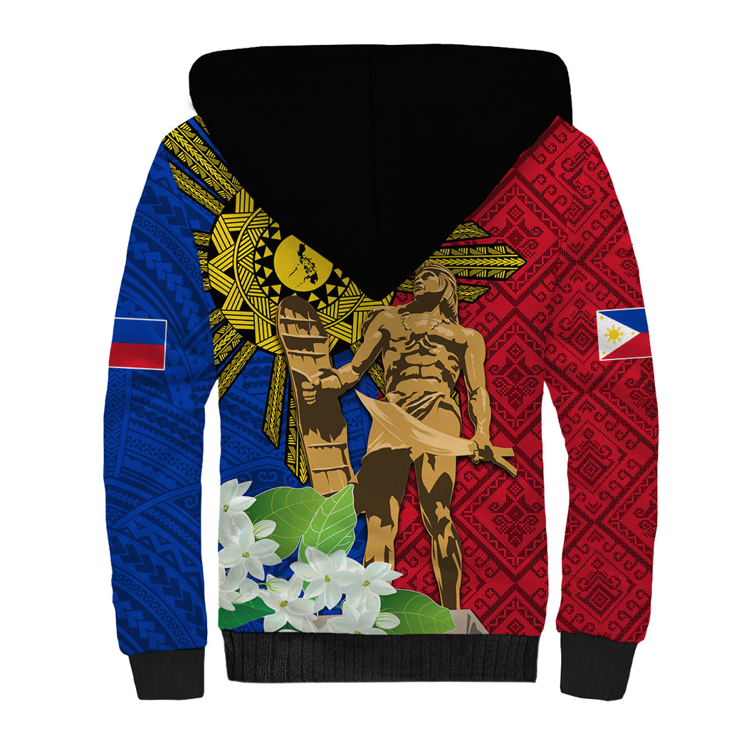 Philippines Lapu Lapu King Jasmine Flowers Sherpa Hoodie Filipino Sun Tattoo - Wonder Print Shop