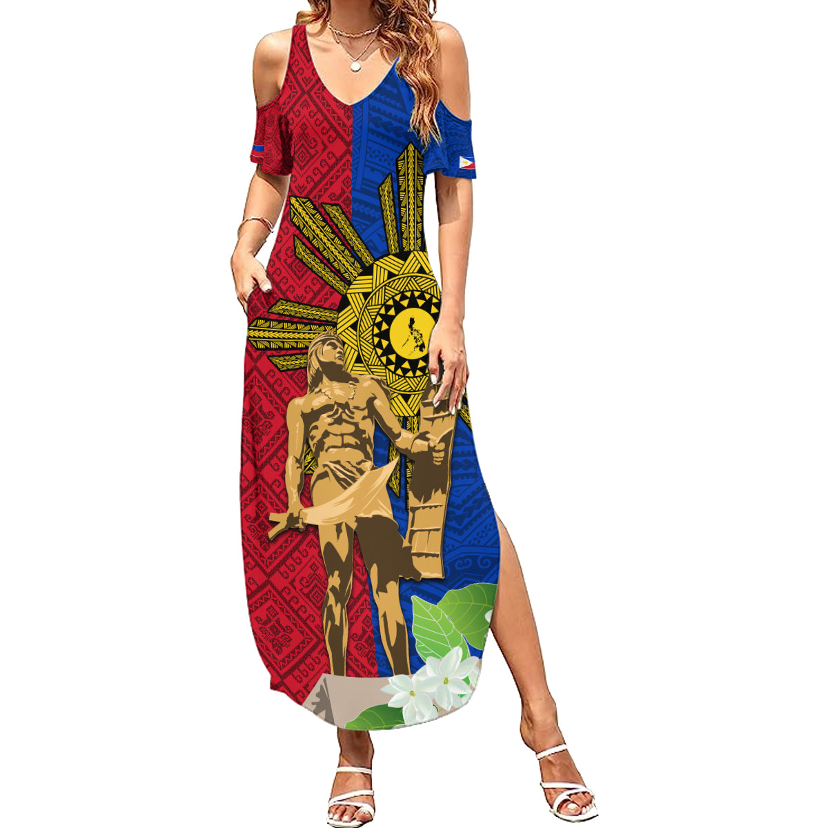 Philippines Lapu Lapu King Jasmine Flowers Summer Maxi Dress Filipino Sun Tattoo - Wonder Print Shop