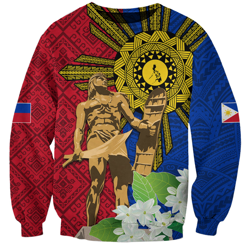 Philippines Lapu Lapu King Jasmine Flowers Sweatshirt Filipino Sun Tattoo - Wonder Print Shop