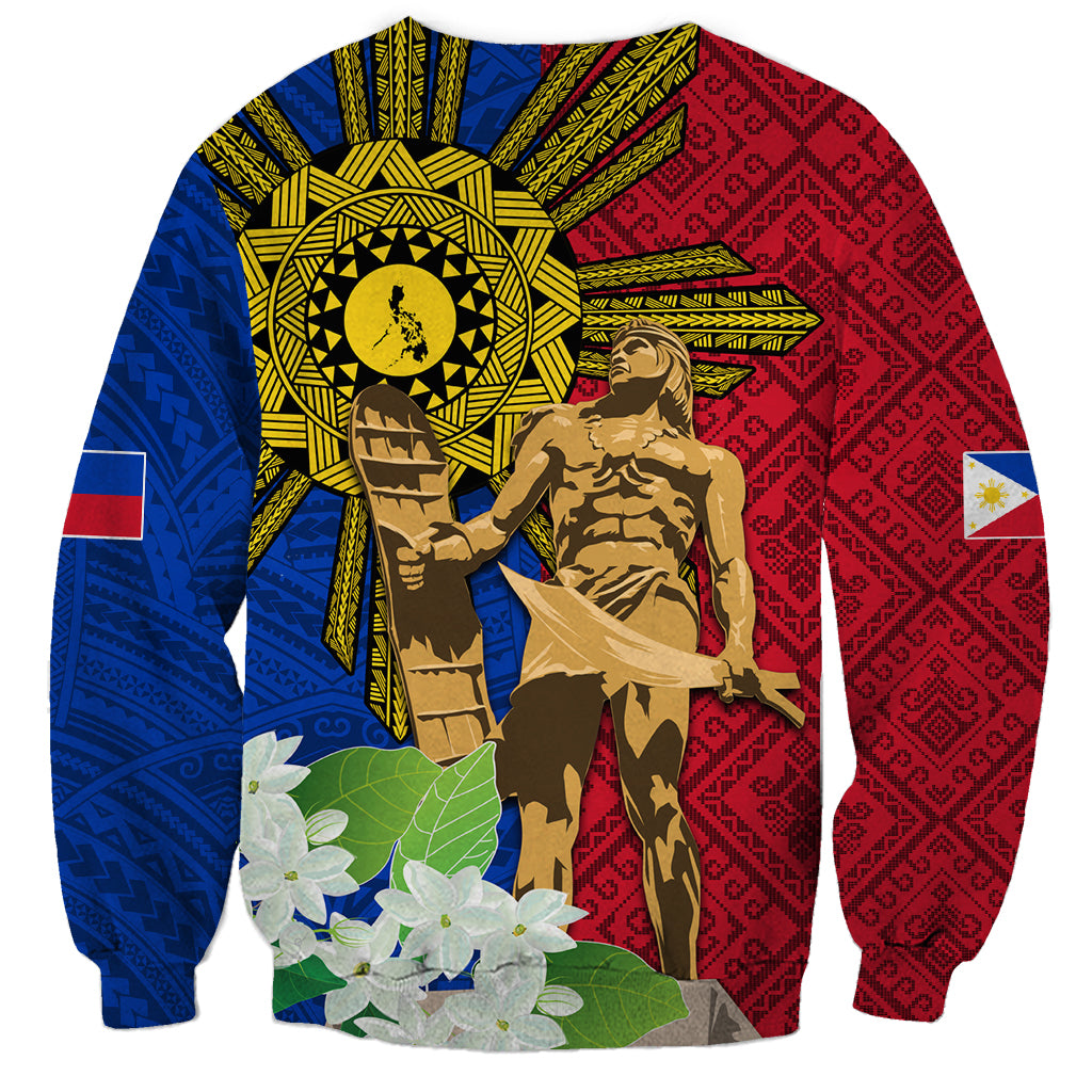 Philippines Lapu Lapu King Jasmine Flowers Sweatshirt Filipino Sun Tattoo - Wonder Print Shop
