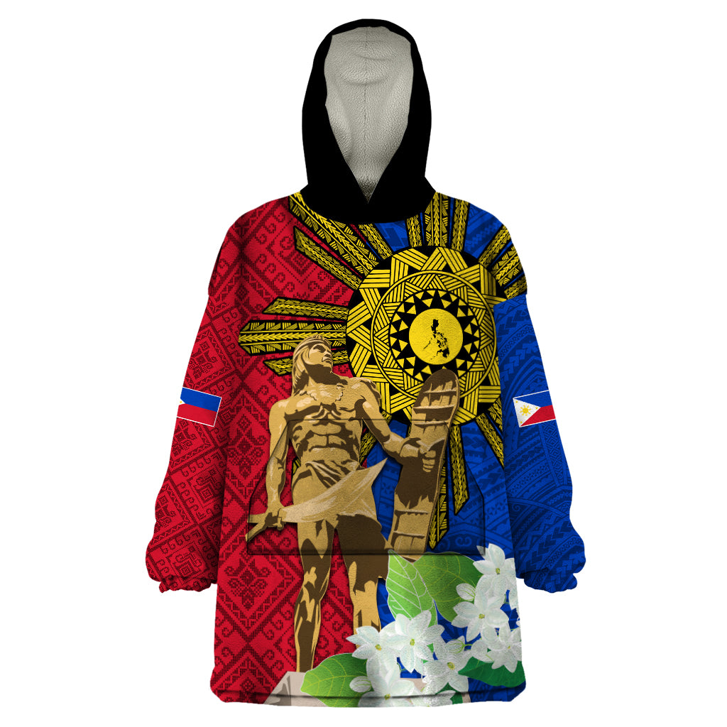 Philippines Lapu Lapu King Jasmine Flowers Wearable Blanket Hoodie Filipino Sun Tattoo - Wonder Print Shop