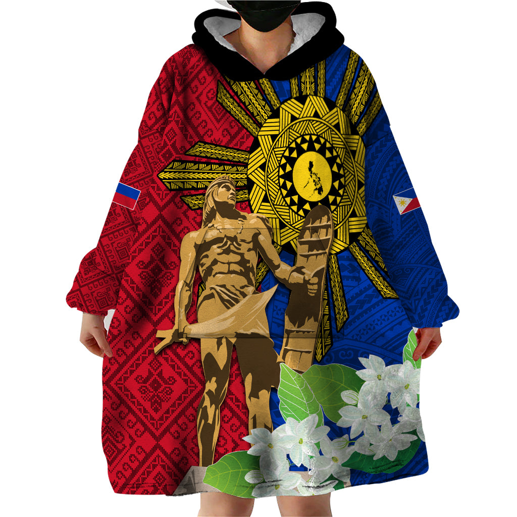 Philippines Lapu Lapu King Jasmine Flowers Wearable Blanket Hoodie Filipino Sun Tattoo - Wonder Print Shop