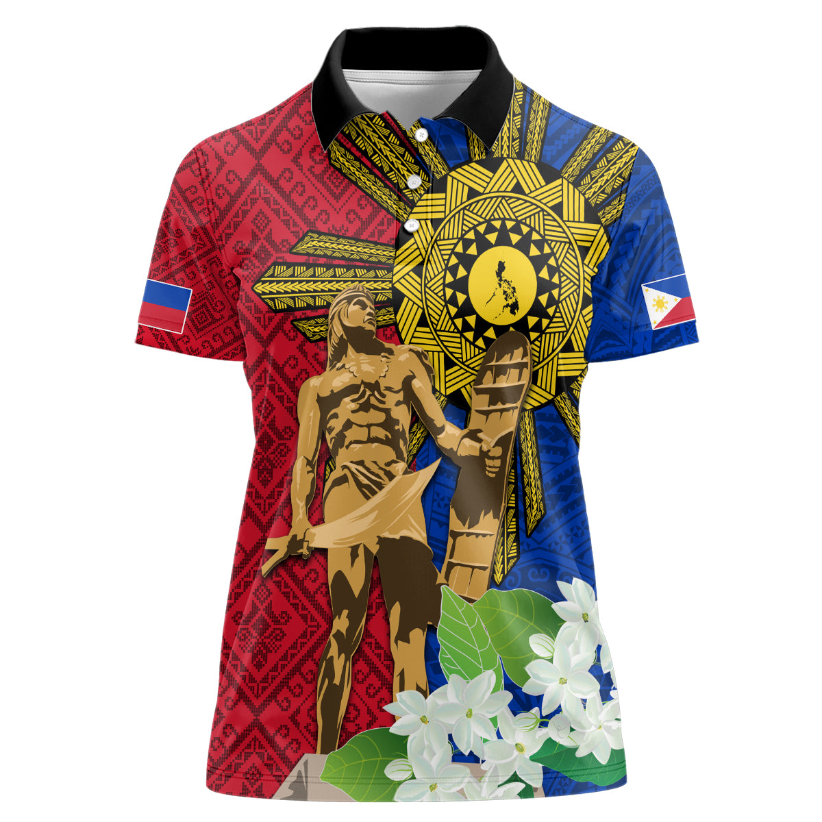 Philippines Lapu Lapu King Jasmine Flowers Women Polo Shirt Filipino Sun Tattoo - Wonder Print Shop