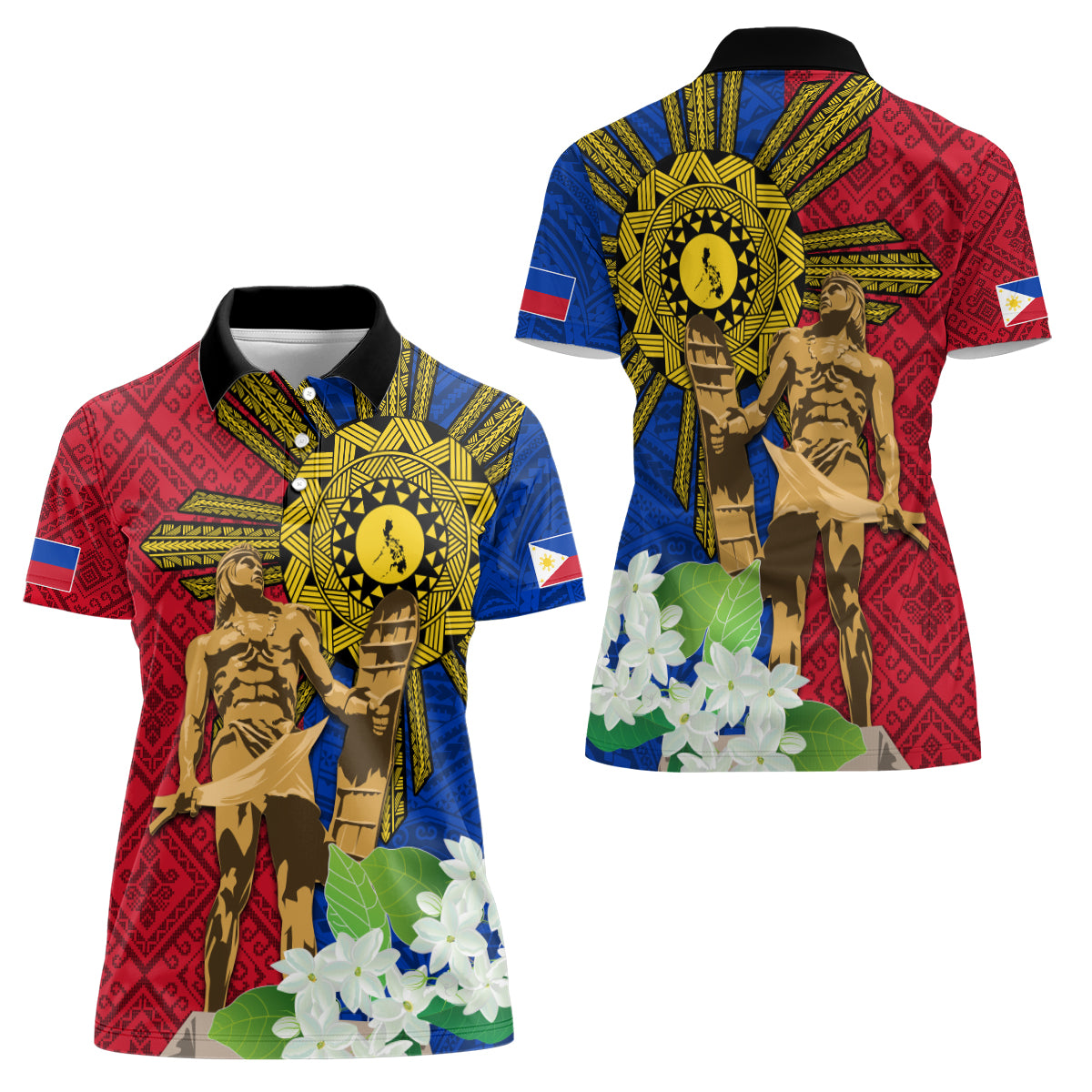 Philippines Lapu Lapu King Jasmine Flowers Women Polo Shirt Filipino Sun Tattoo - Wonder Print Shop