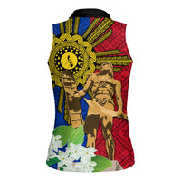 Philippines Lapu Lapu King Jasmine Flowers Women Sleeveless Polo Shirt Filipino Sun Tattoo - Wonder Print Shop