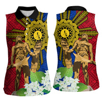 Philippines Lapu Lapu King Jasmine Flowers Women Sleeveless Polo Shirt Filipino Sun Tattoo - Wonder Print Shop