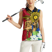 Philippines Lapu Lapu King Jasmine Flowers Women Sleeveless Polo Shirt Filipino Sun Tattoo - Wonder Print Shop