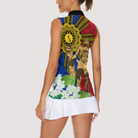 Philippines Lapu Lapu King Jasmine Flowers Women Sleeveless Polo Shirt Filipino Sun Tattoo - Wonder Print Shop