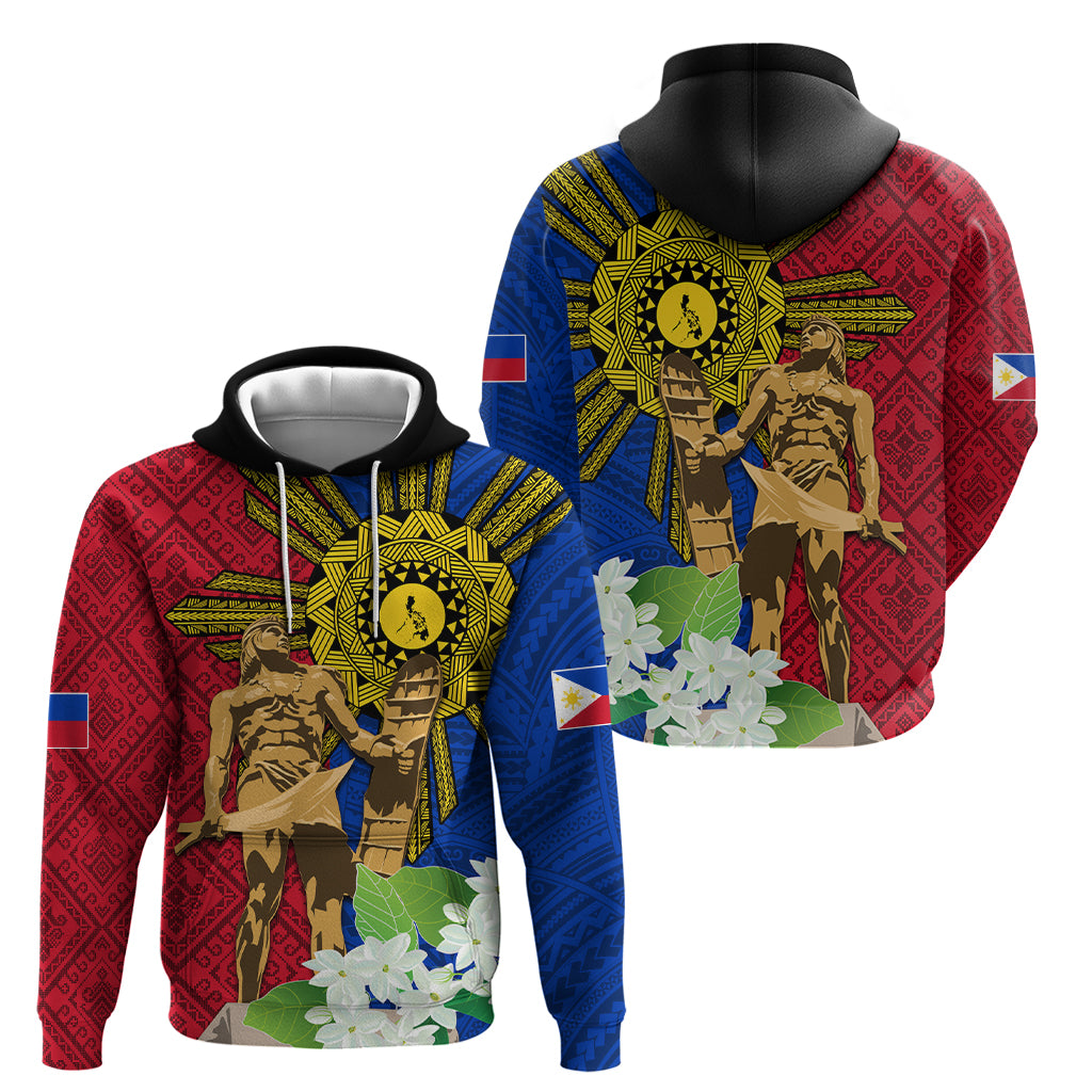 Philippines Lapu Lapu King Jasmine Flowers Zip Hoodie Filipino Sun Tattoo - Wonder Print Shop