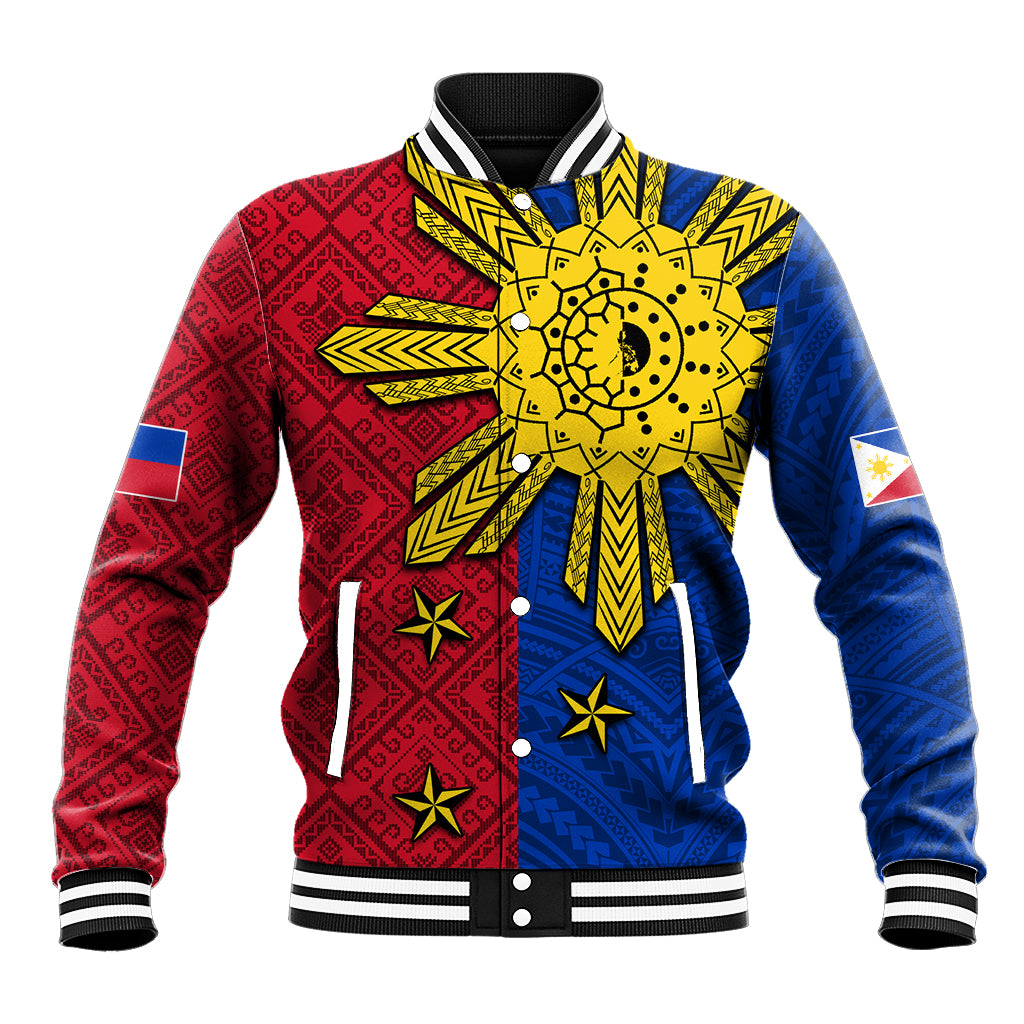 Philippines Sun Batok Tattoo Baseball Jacket Polynesian and Yakan Pattern - Wonder Print Shop