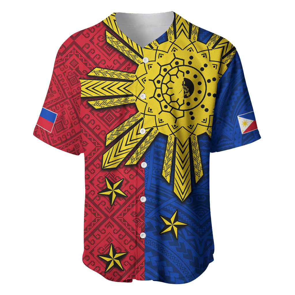Philippines Sun Batok Tattoo Baseball Jersey Polynesian and Yakan Pattern - Wonder Print Shop