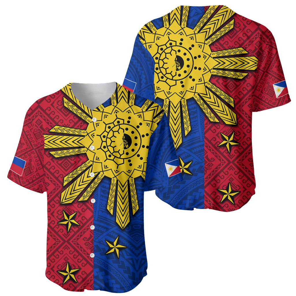 Philippines Sun Batok Tattoo Baseball Jersey Polynesian and Yakan Pattern - Wonder Print Shop
