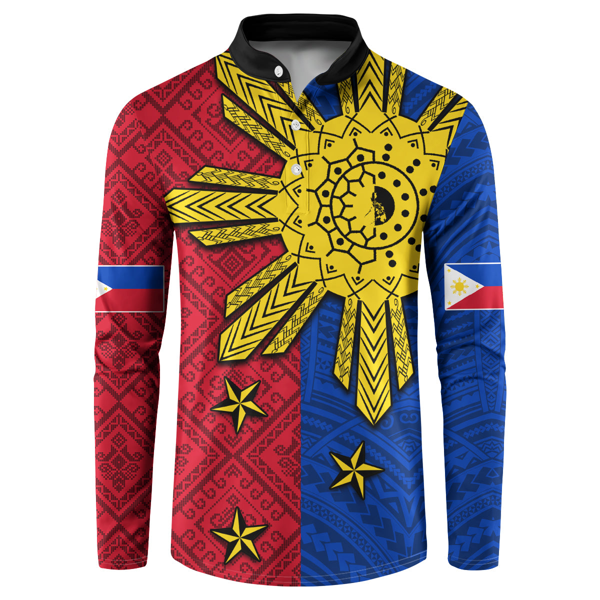 Philippines Sun Batok Tattoo Button Sweatshirt Polynesian and Yakan Pattern - Wonder Print Shop