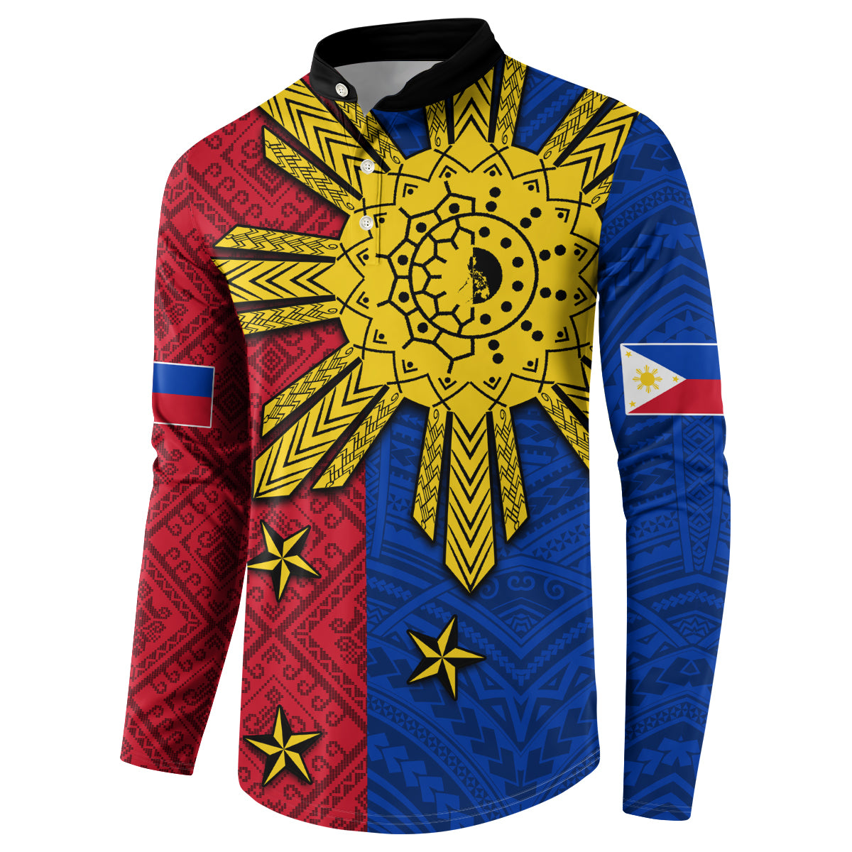 Philippines Sun Batok Tattoo Button Sweatshirt Polynesian and Yakan Pattern - Wonder Print Shop