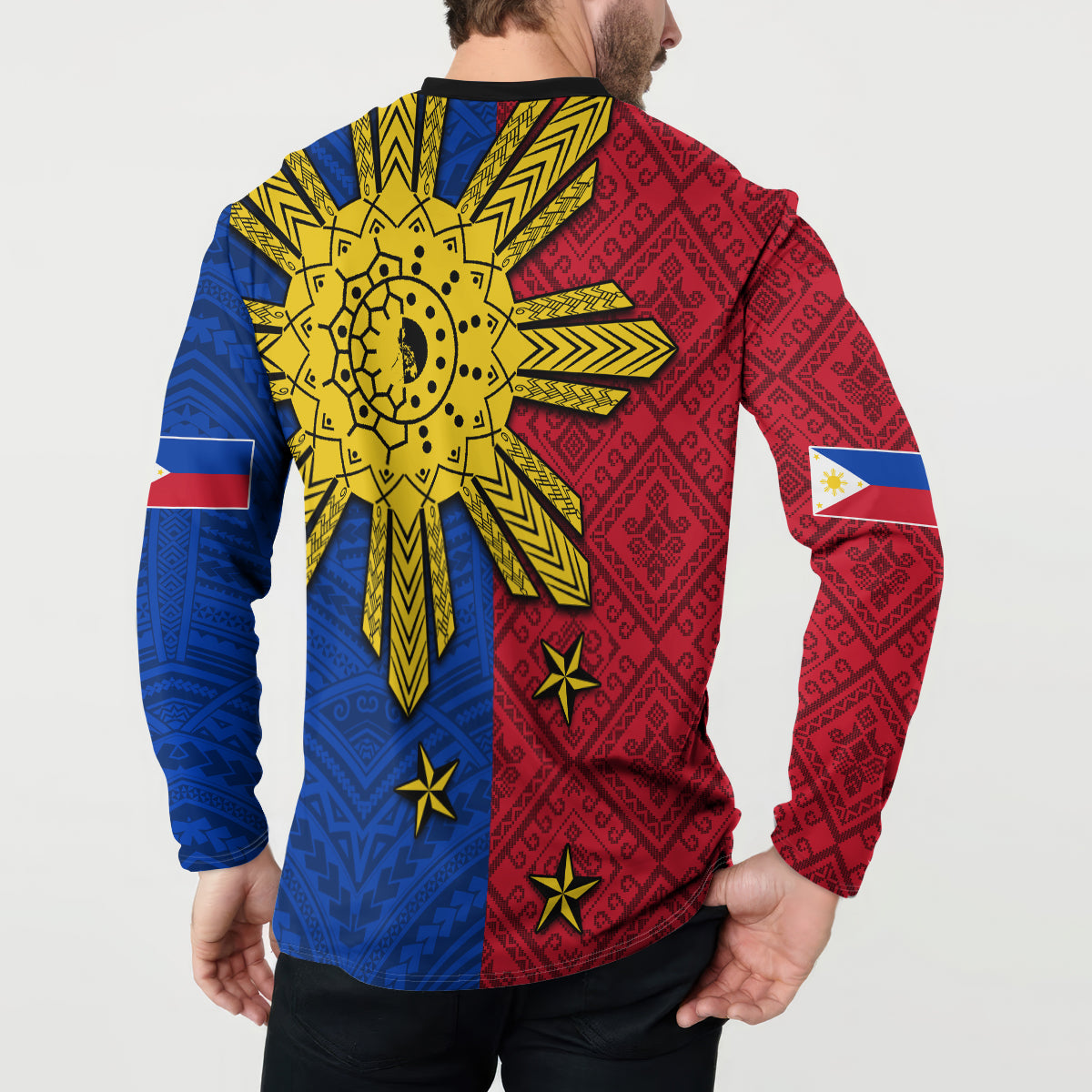 Philippines Sun Batok Tattoo Button Sweatshirt Polynesian and Yakan Pattern - Wonder Print Shop